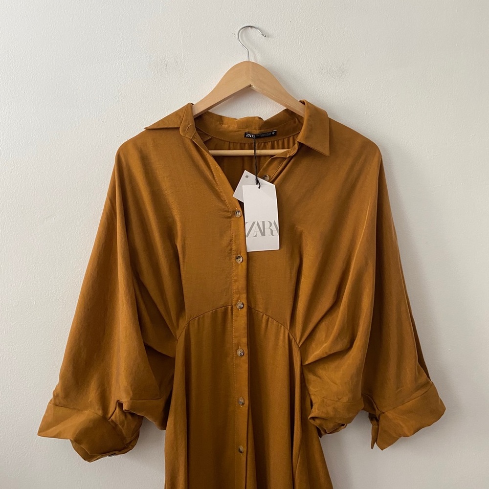 Zara Pleated Maxi Shirt Dress - Picture 3 of 12
